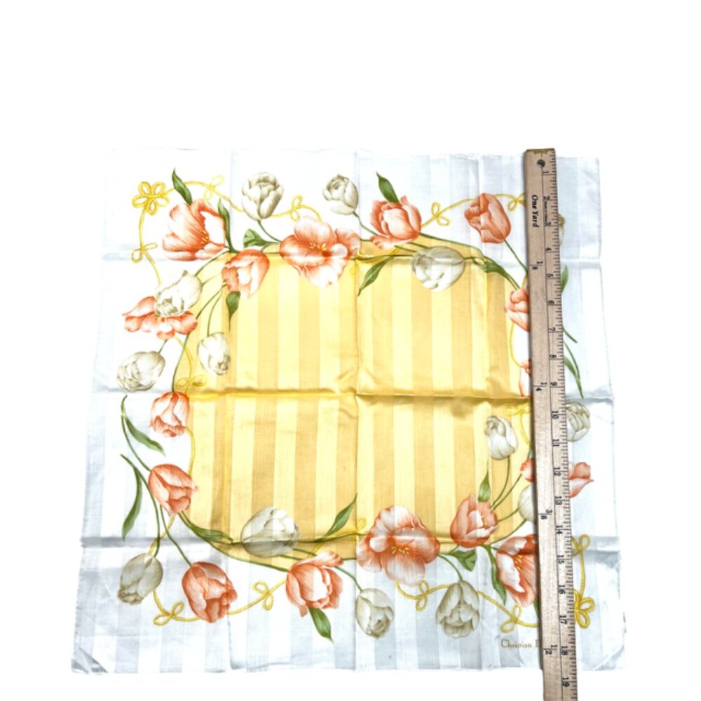 New CHRISTIAN DIOR Mni Scarf Cotton/Silk 19" Ivery Peach Pink Floral (41 - Picture 5 of 5